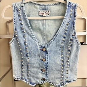Stoosh Light Wash Denim Studded Vest